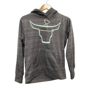 Bull Steer Roping Pullover Hoodie Size Small Rodeo Stripe Gray Polyester Casual